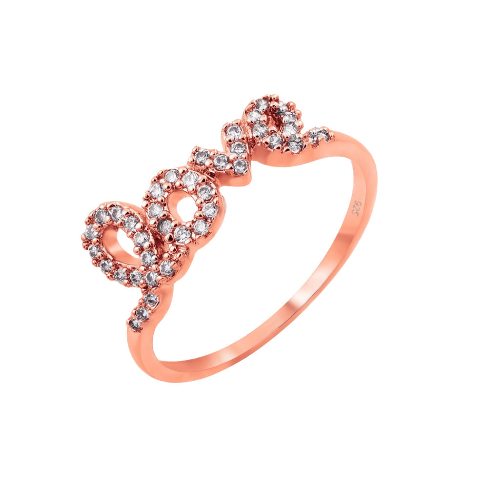Silver 925 Rose Gold Plated Clear CZ Love Ring - BGR00781RGP