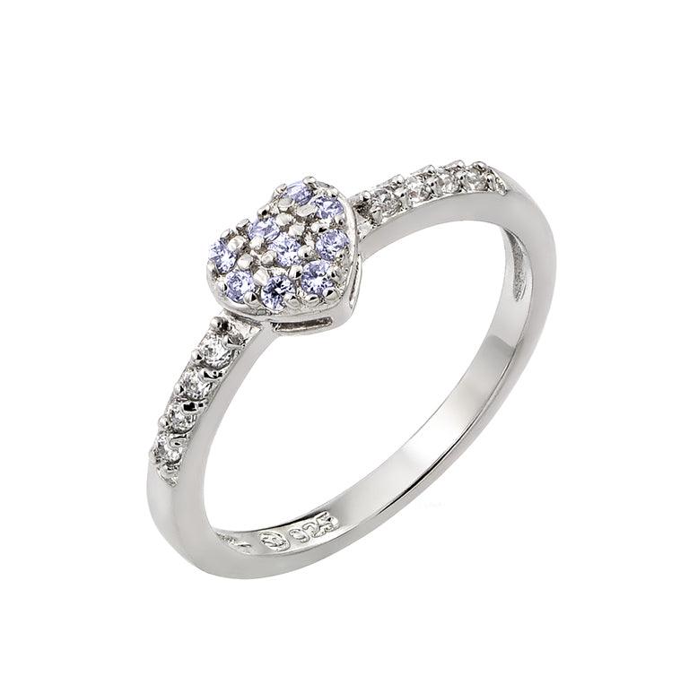 Silver 925 Rhodium Plated Clear Inlay CZ June Birthstone Heart Ring - BGR00784JUN | Silver Palace Inc.