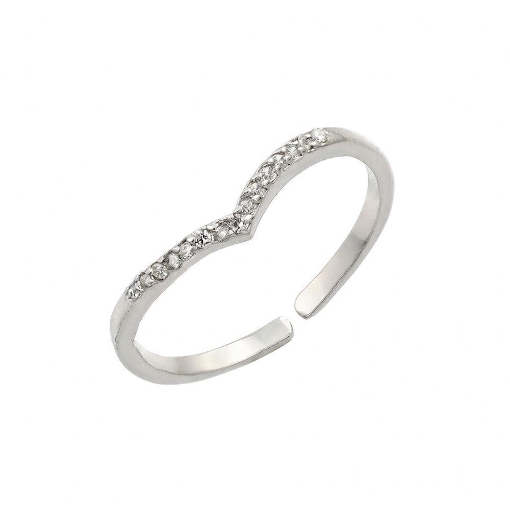 Silver 925 Rhodium Plated Clear Inlay CZ Chevron Ring - BGR00879 | Silver Palace Inc.