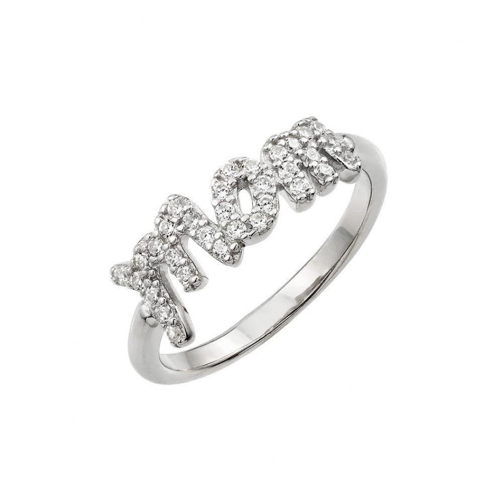 Silver 925 Rhodium Plated Mom Ring - BGR00931 | Silver Palace Inc.