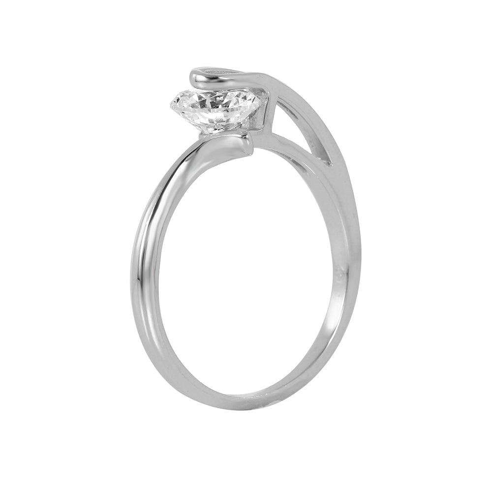 Silver 925 Rhodium Plated Plain CZ Loop Ring - BGR00960