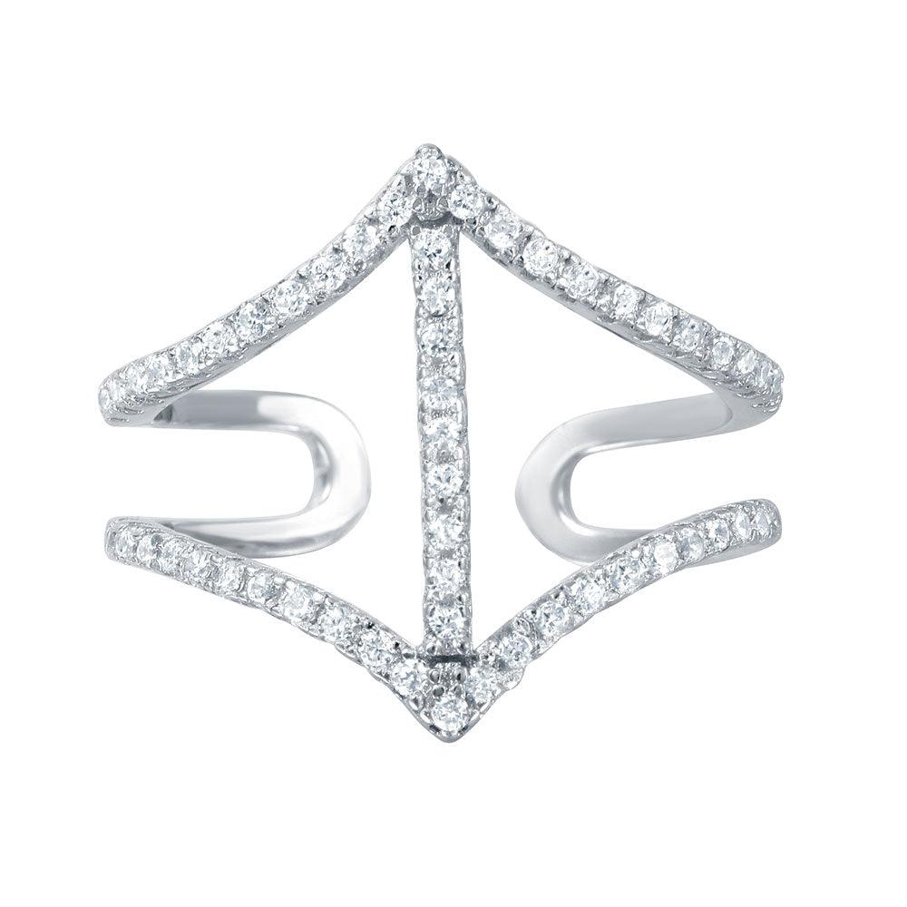 Silver 925 Rhodium Plated Open Shank CZ Encrusted Ring - BGR00964