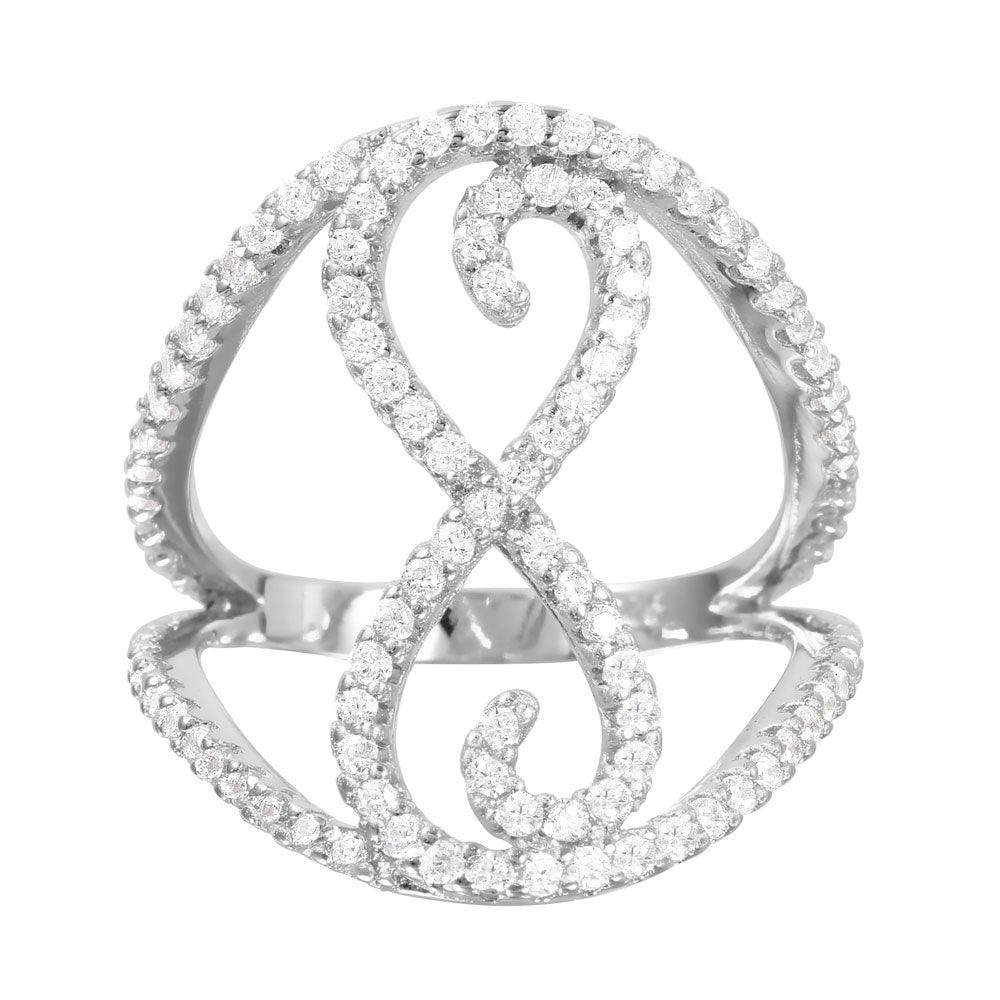 Silver 925 Rhodium Plated Split Shank CZ Accented Infinity Symbol Ring - BGR00997