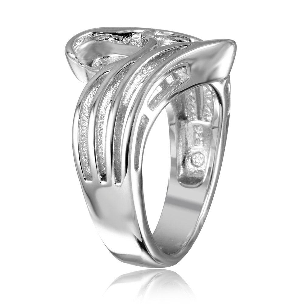 Silver 925 Rhodium Plated Split Shank Double Oval Stone Mounting Ring - BGR01020