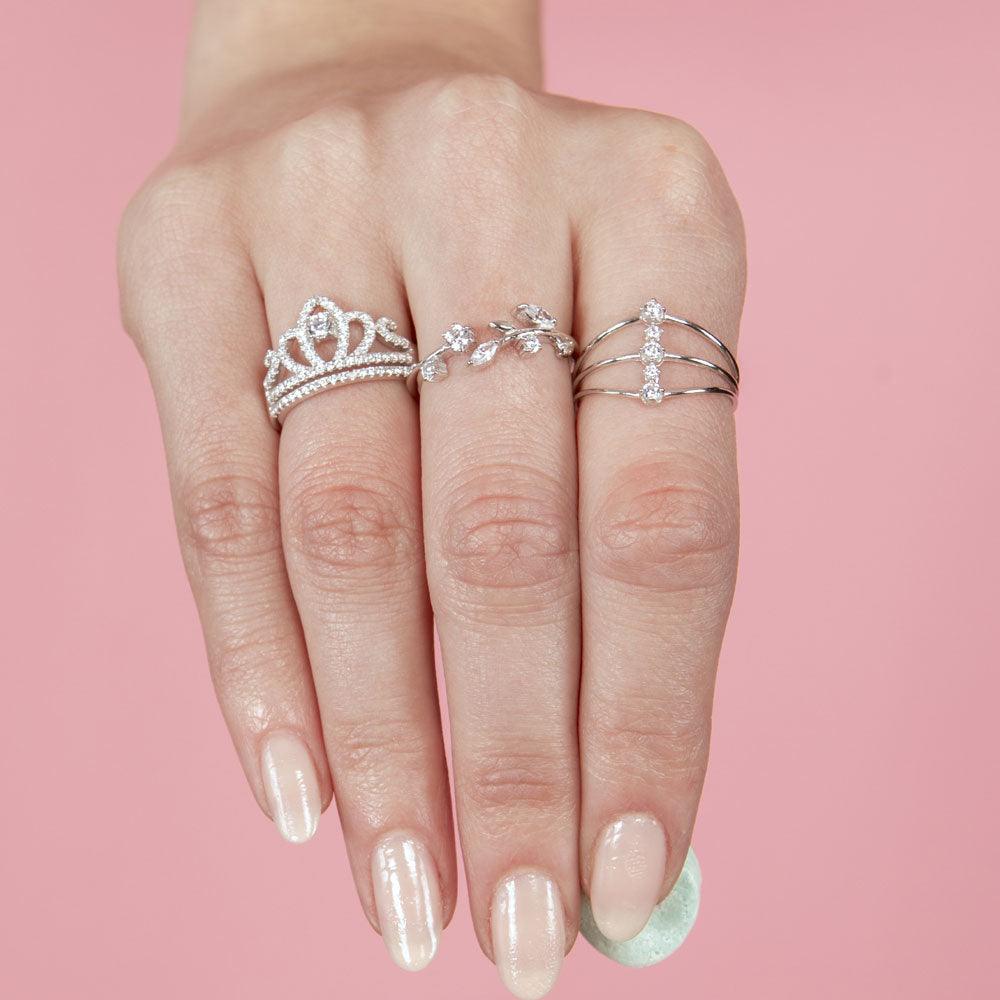 Silver 925 Rhodium Plated Stem Ring with CZ - BGR01159