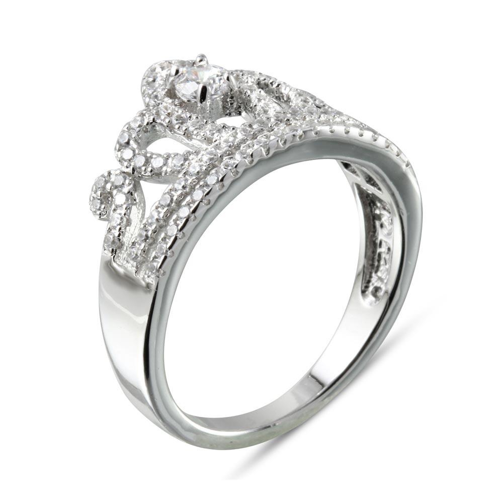 Silver 925 Rhodium Plated Tiara with CZ Ring - BGR01108