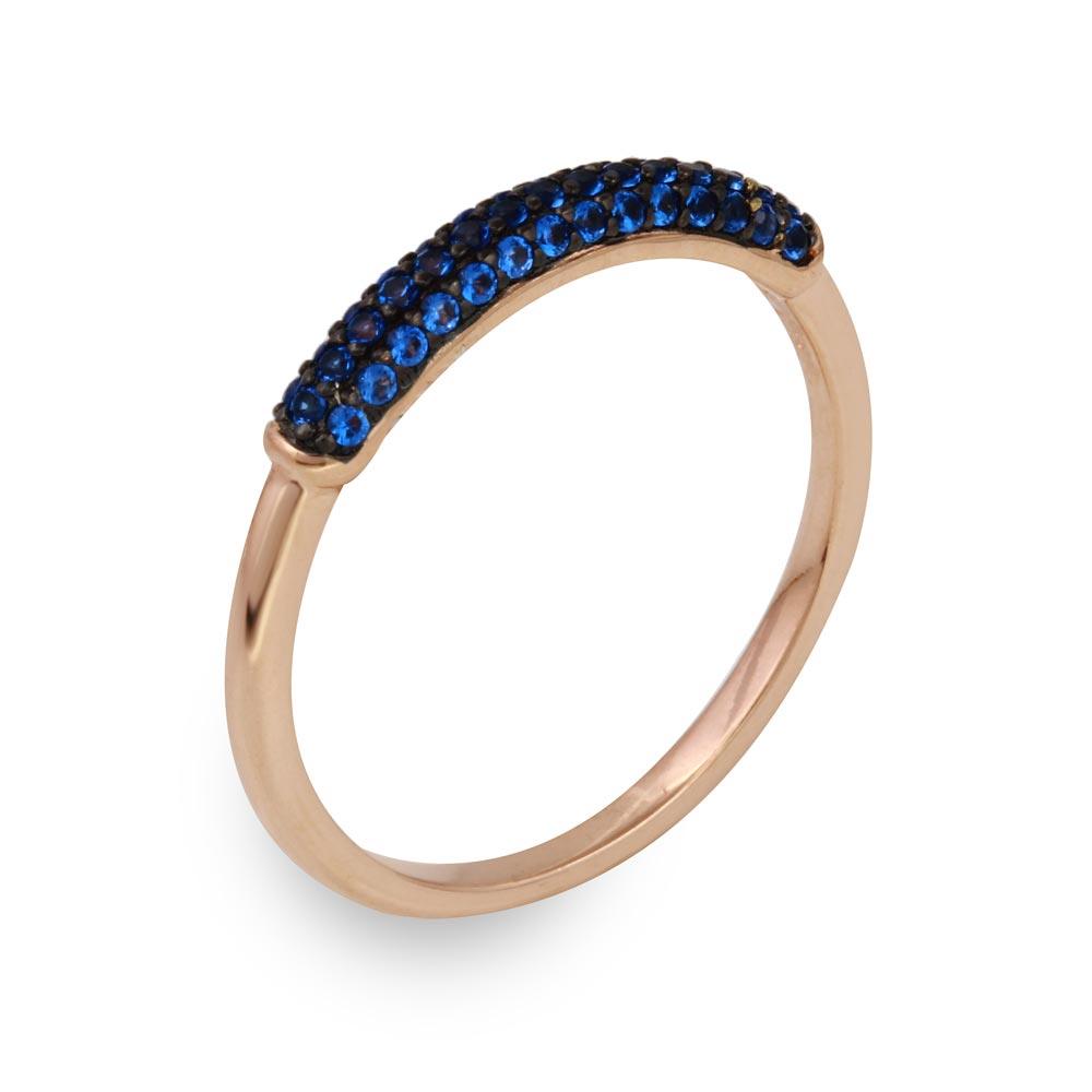 Silver 925 Rose Gold Plated Semi Eternity Blue CZ Ring - BGR01119