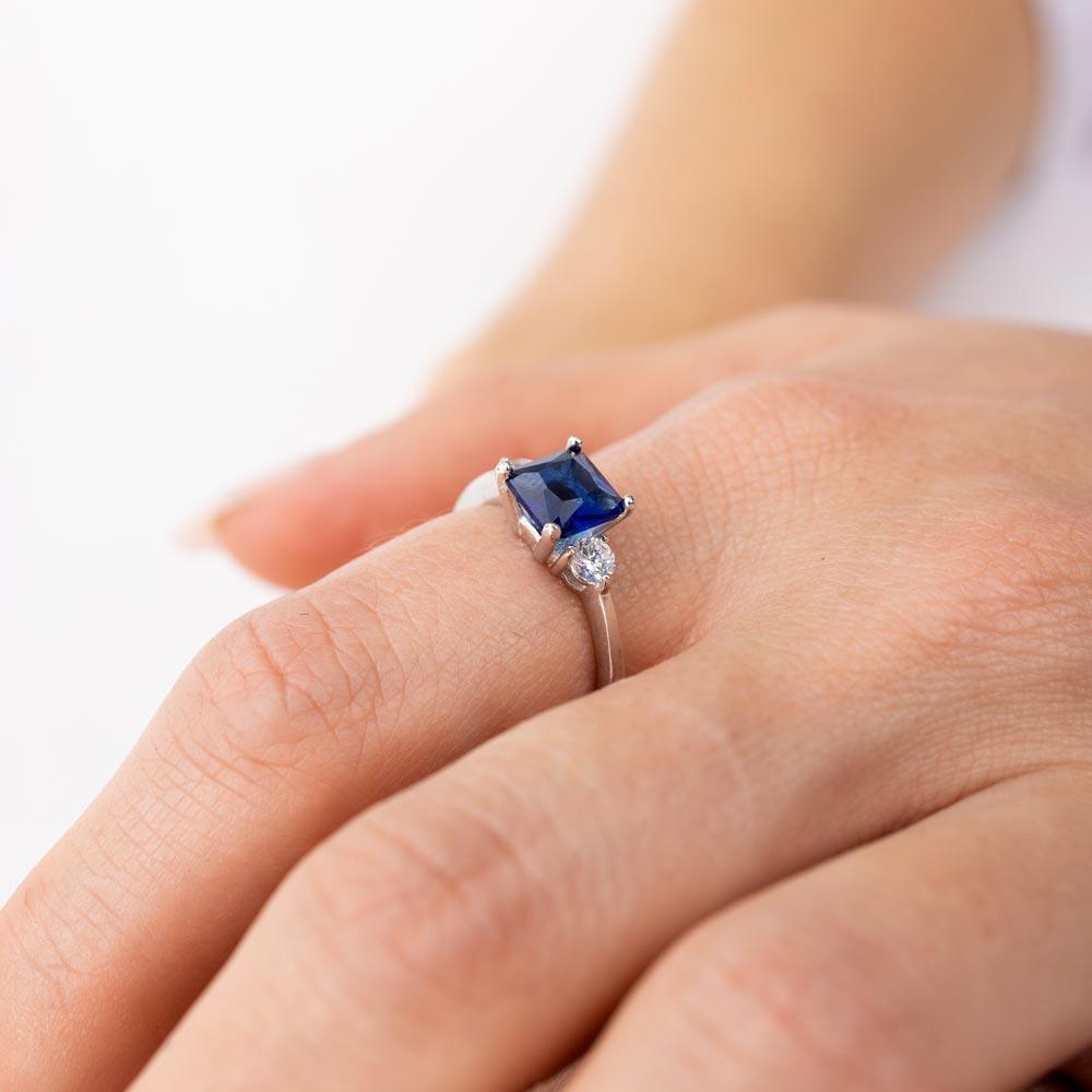 Silver 925 Rhodium Plated Blue CZ Center Stone Ring - BGR01138BLU