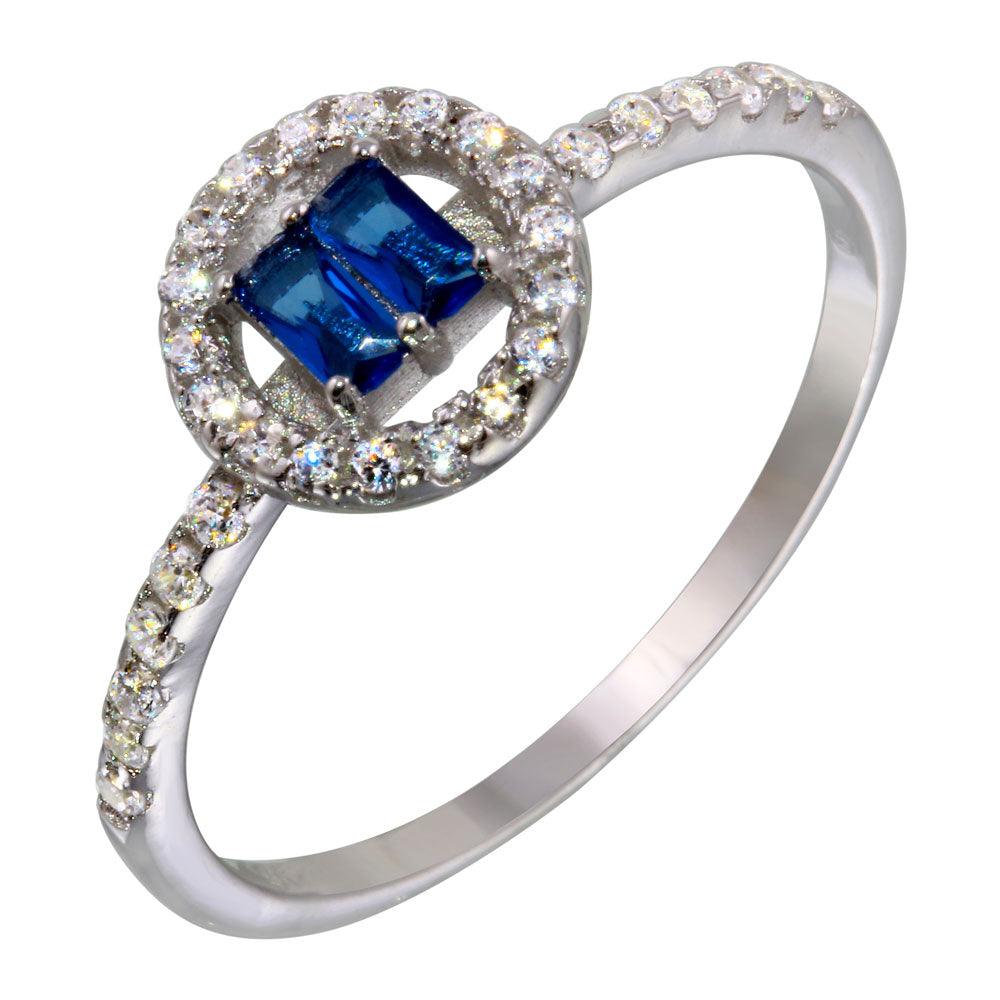 Silver 925 Rhodium Plated Blue Stone with CZ - BGR01140BLU
