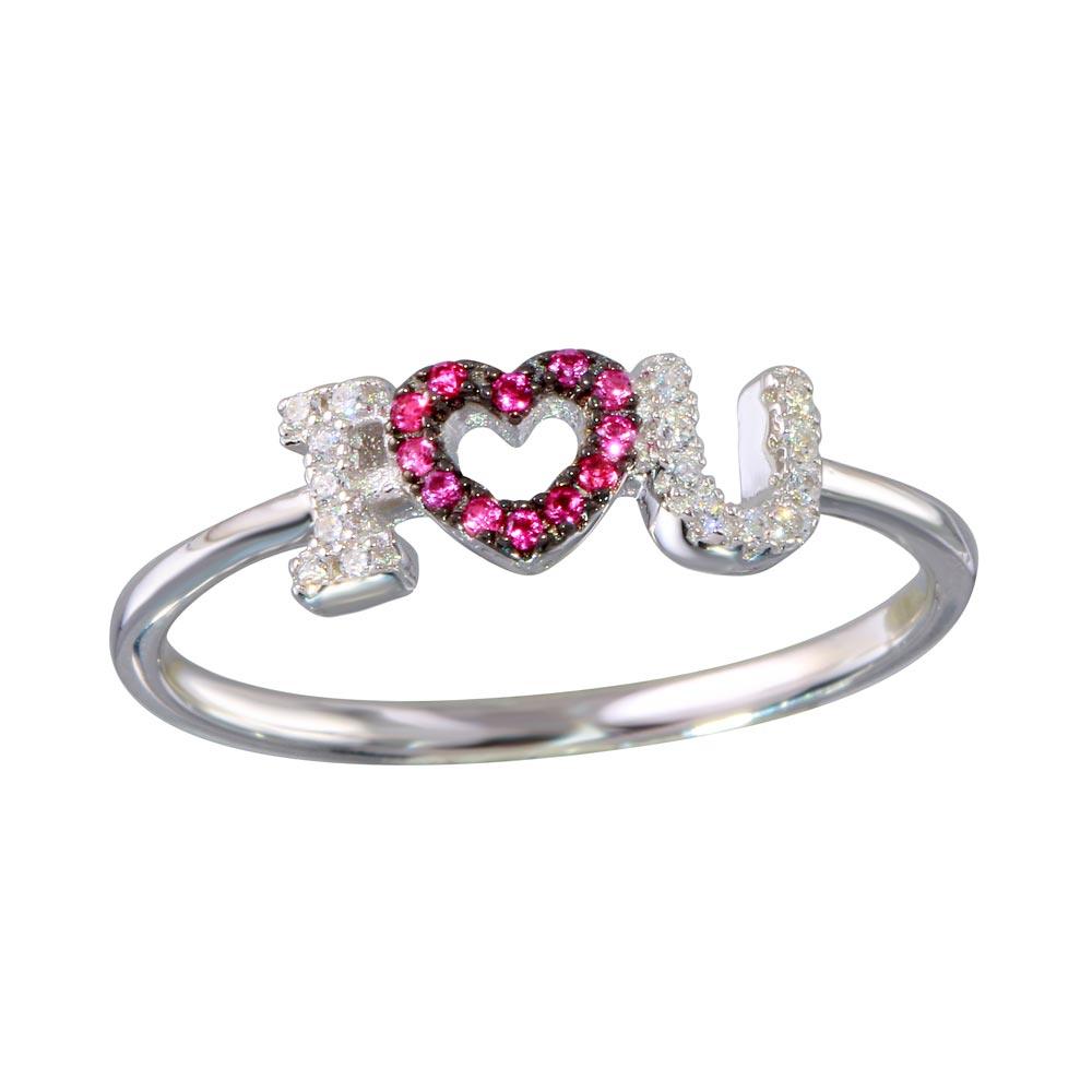 Silver 925 Rhodium Plated "I Heart U" Ring - BGR01151 | Silver Palace Inc.