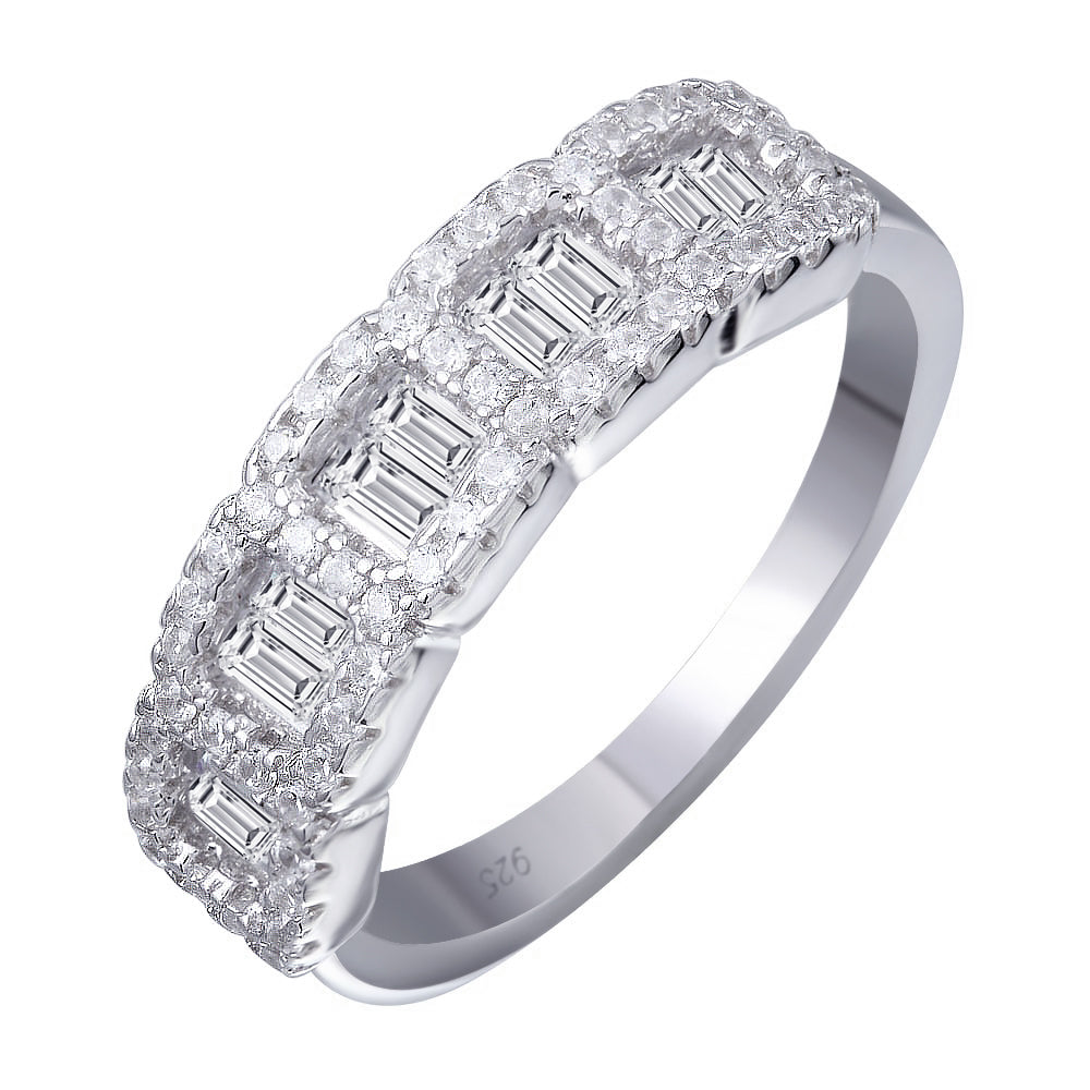 Silver 925 5 Square CZ Stone Ring - BGR01166
