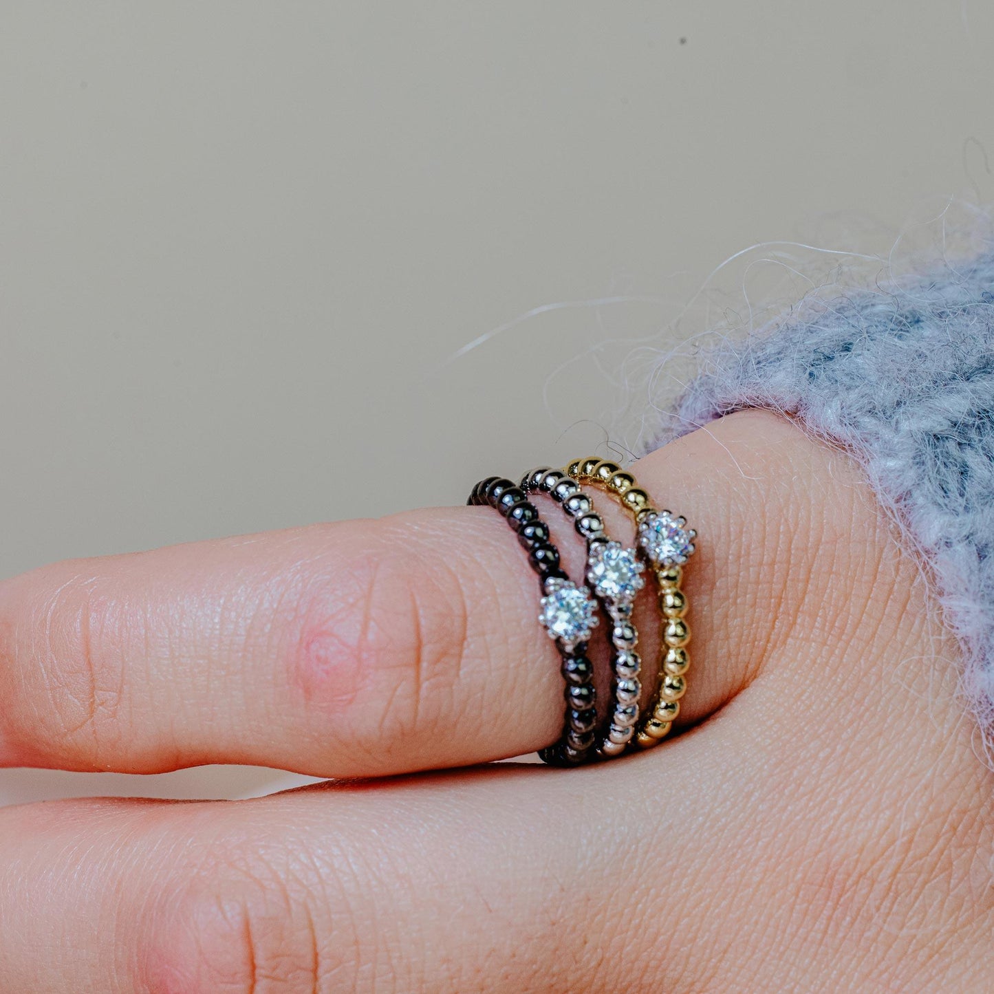 Silver 925 Tri-Color CZ Ring Set - BGR01170