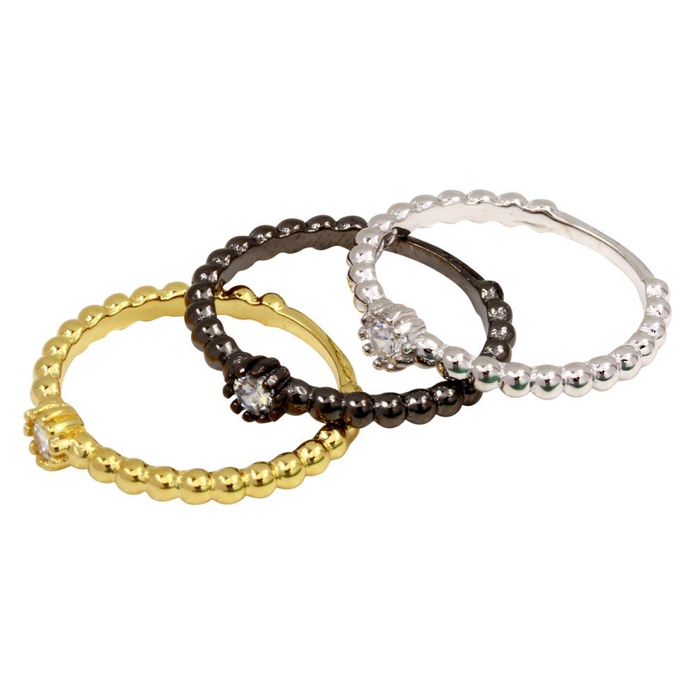 Silver 925 Tri-Color CZ Ring Set - BGR01170