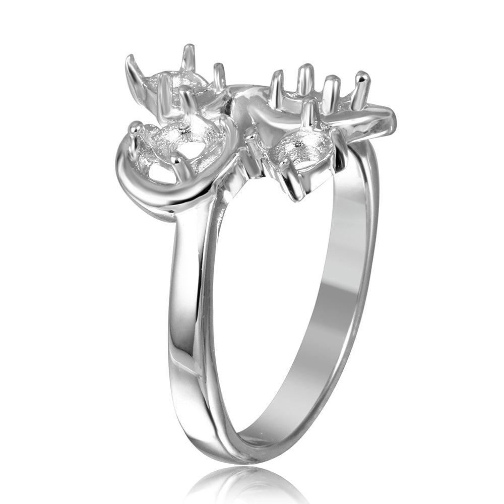 Silver 925 Rhodium Plated Vine Design 4 Stones Mounting Ring - BGR01208