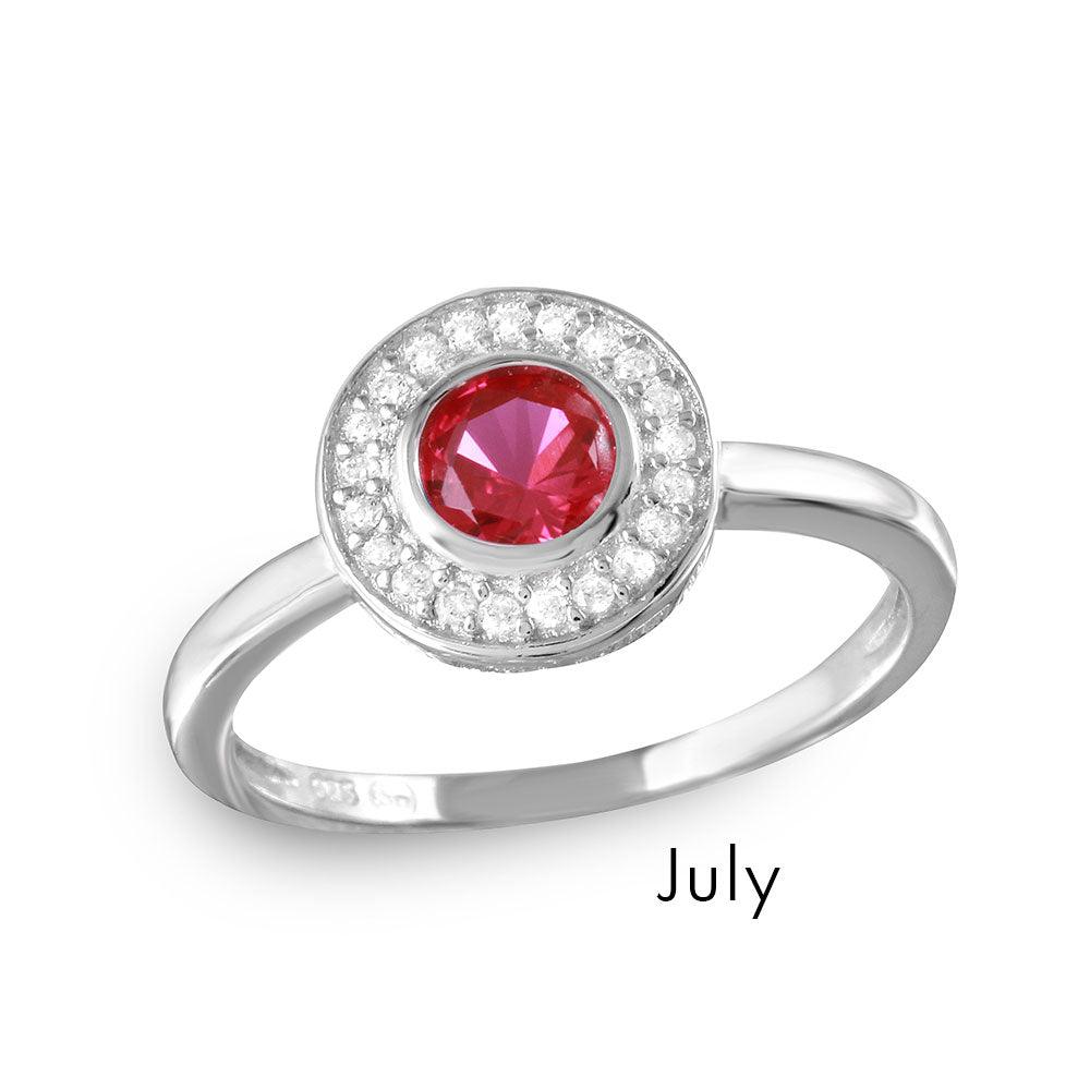 July Sterling Silver 925 Rhodium Plated CZ Center Birthstone Halo Ring - BGR01082JUL | Silver Palace Inc.