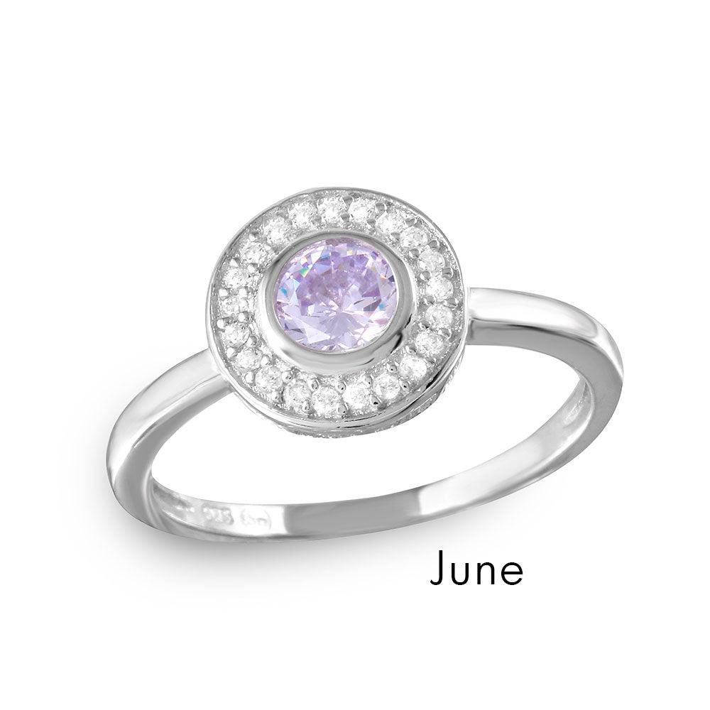 June Sterling Silver 925 Rhodium Plated CZ Center Birthstone Halo Ring - BGR01082JUN | Silver Palace Inc.