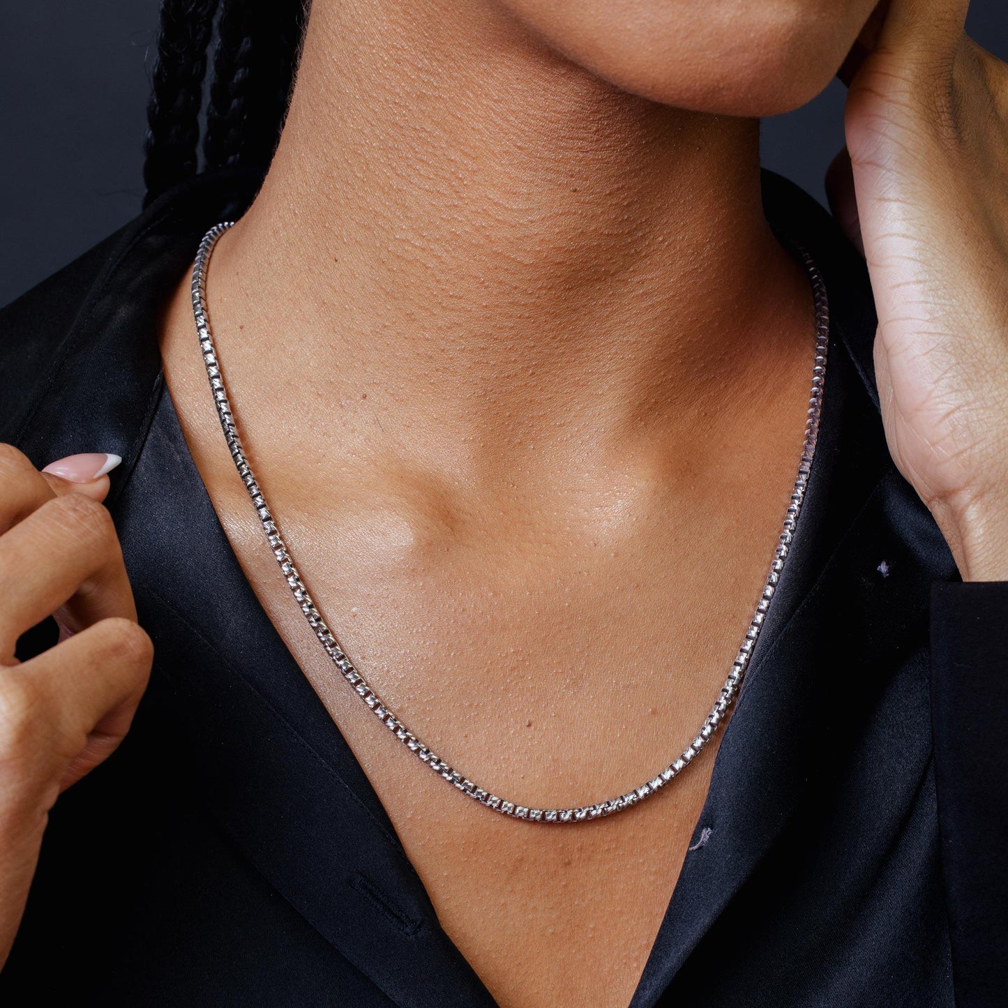 Silver 925 Rhodium Plated Diamond Cut Slash Round Box Chains 2.9mm - CH212B RH