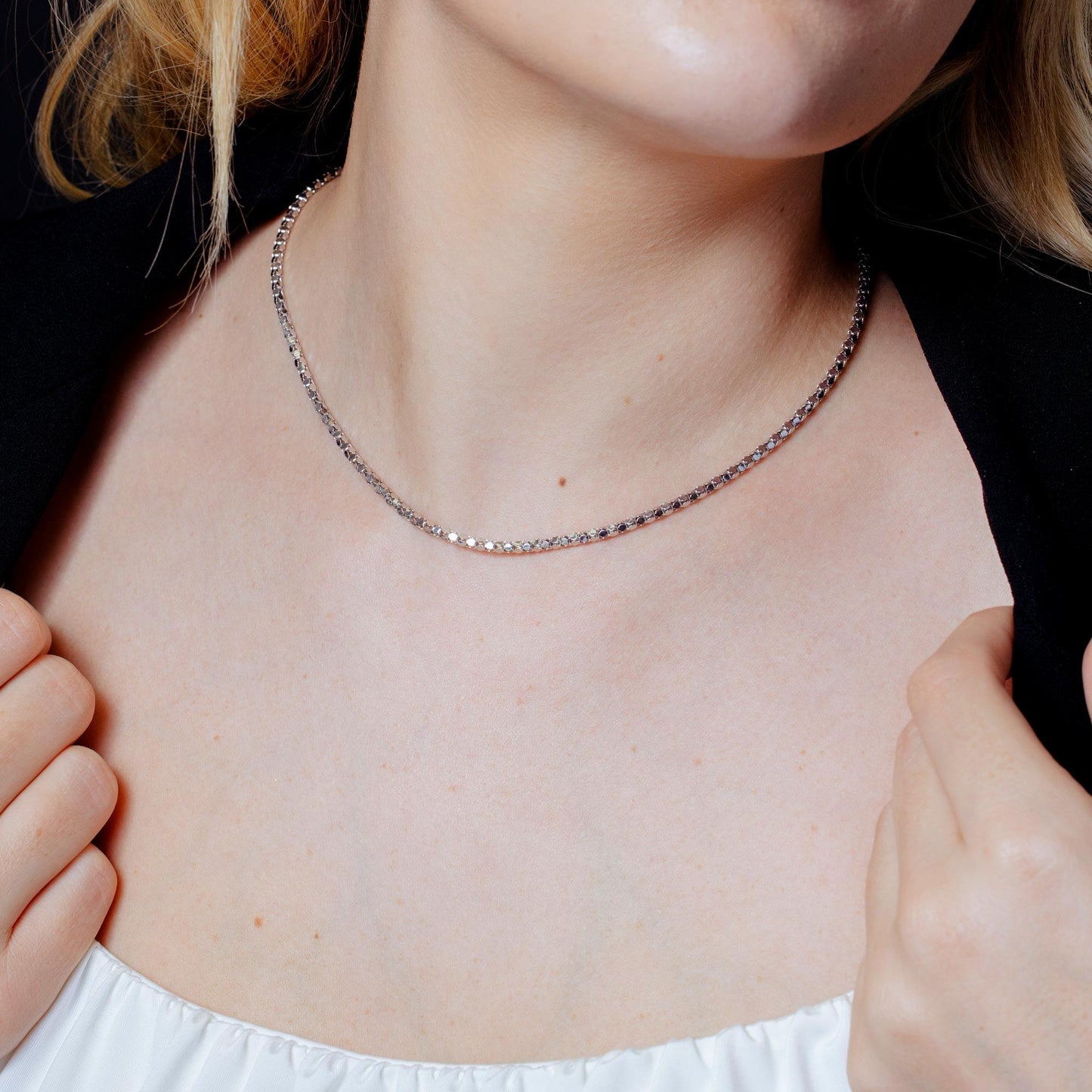 Silver 925 Rhodium Plated  Curved Multi Disc Coreana 022 Chain 2.1mm - CH404 RH