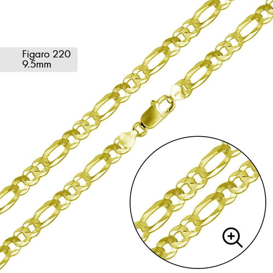 Silver Gold Plated Super Flat Figaro Chain 9.5mm - CH276 GP | Silver Palace Inc.