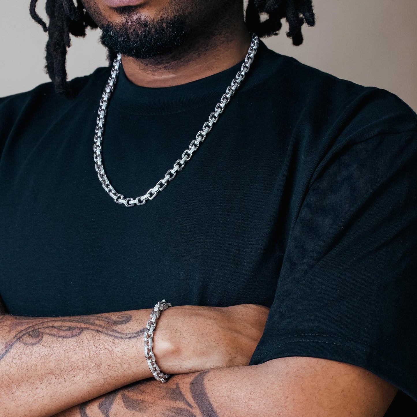 Silver 925 Rhodium Plated CZ Encrusted Micro Pave Link Chains 8.9mm - CHCZ107 RH