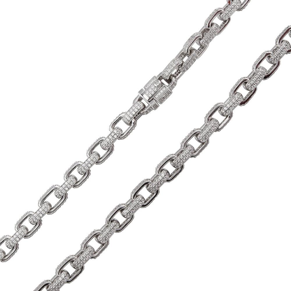 Silver 925 Rhodium Plated CZ Encrusted Micro Pave Link Chains 8.9mm - CHCZ107 RH | Silver Palace Inc.