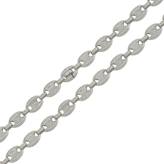 Silver 925 Rhodium Plated CZ Encrusted Oval Link Chains 10.5mm - CHCZ114 RH | Silver Palace Inc.