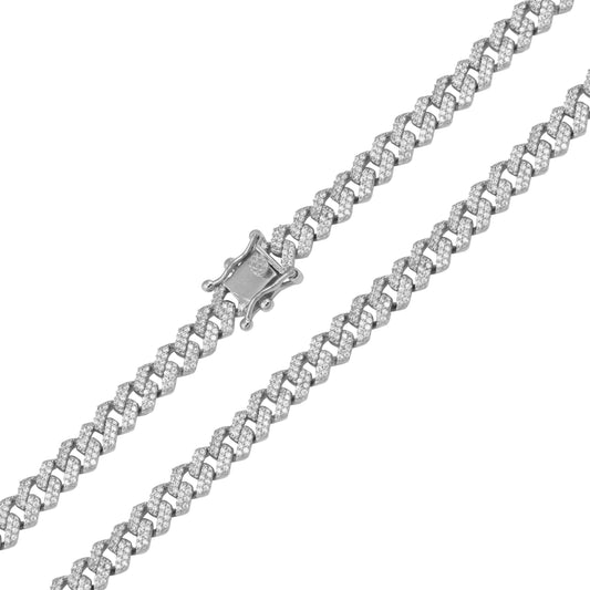 Silver 925 Rhodium Plated CZ Encrusted Curb Chains 7.2mm - CHCZ117 | Silver Palace Inc.