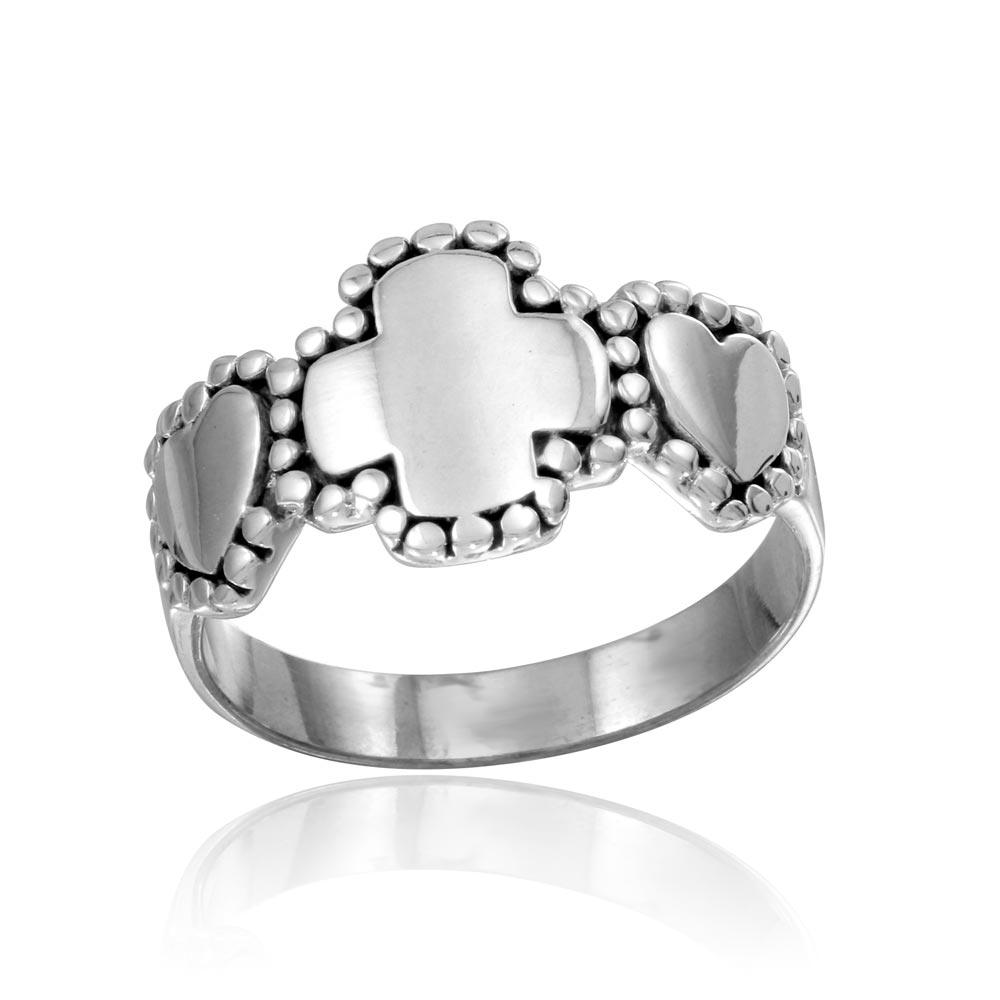 Silver 925 High Polished Heart and Cross Ring - CR00807 | Silver Palace Inc.