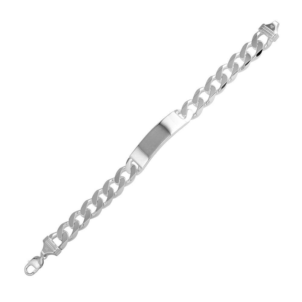 Silver 925 Engravable ID Super Flat Curb 300 Bracelet 11.3mm - ID-CURB300 | Silver Palace Inc.