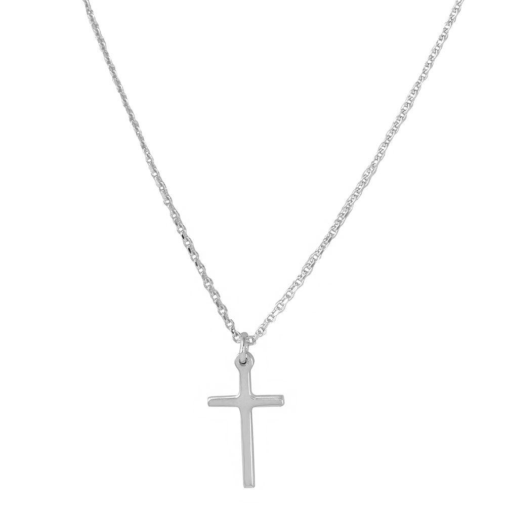 Silver 925 Rhodium Plated Cross Pendant with Chain - DIN00047RH | Silver Palace Inc.
