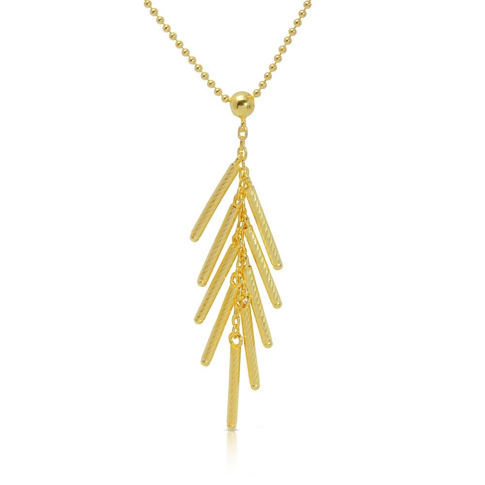 Silver 925 Gold Plated Bead Chain with Dropped Matte Gold Plated Bar Necklace - DIN00073GP | Silver Palace Inc.