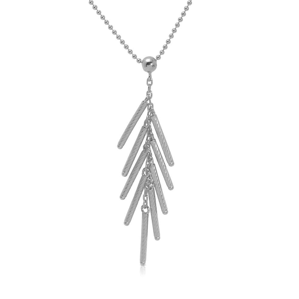 Silver 925 Rhodium Plated Bead Chain with Dropped Matte Rhodium Plated Bar Necklace - DIN00073RH | Silver Palace Inc.