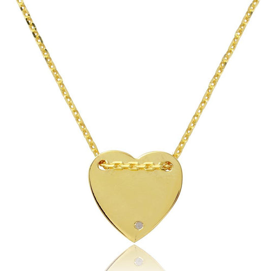 Silver 925 Gold Plated Engravable Heart Shaped Necklace with CZ - DIN00076GP | Silver Palace Inc.