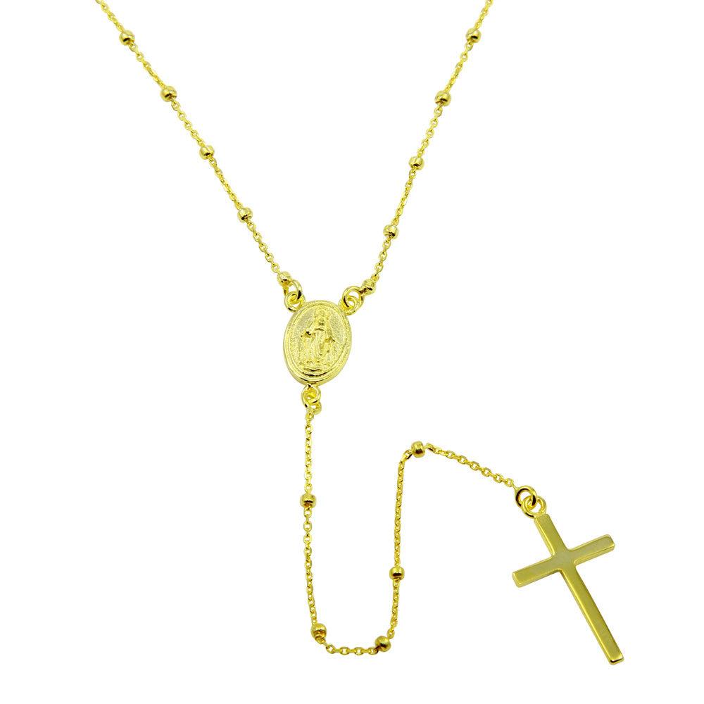 Silver 925 Gold Plated Rosary Beaded Necklace - DIN00095GP | Silver Palace Inc.