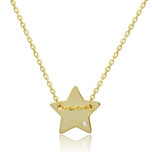 Silver 925 Gold Plated Engravable Star Shaped Necklace with CZ - DIN00079GP | Silver Palace Inc.