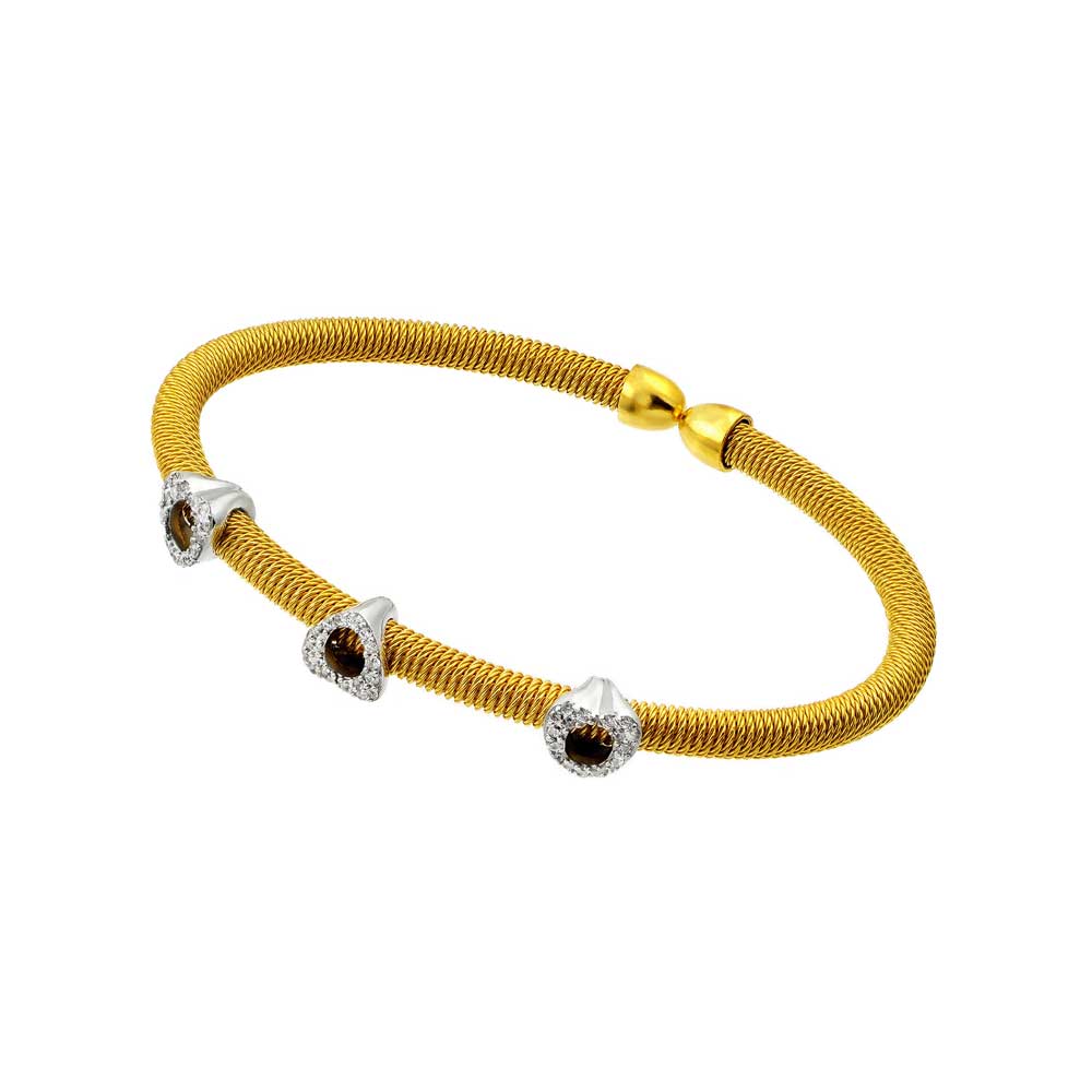 Closeout-Silver 925 Gold and Silver Plated Three Open CZ Heart Bracelet - ECB00019YW