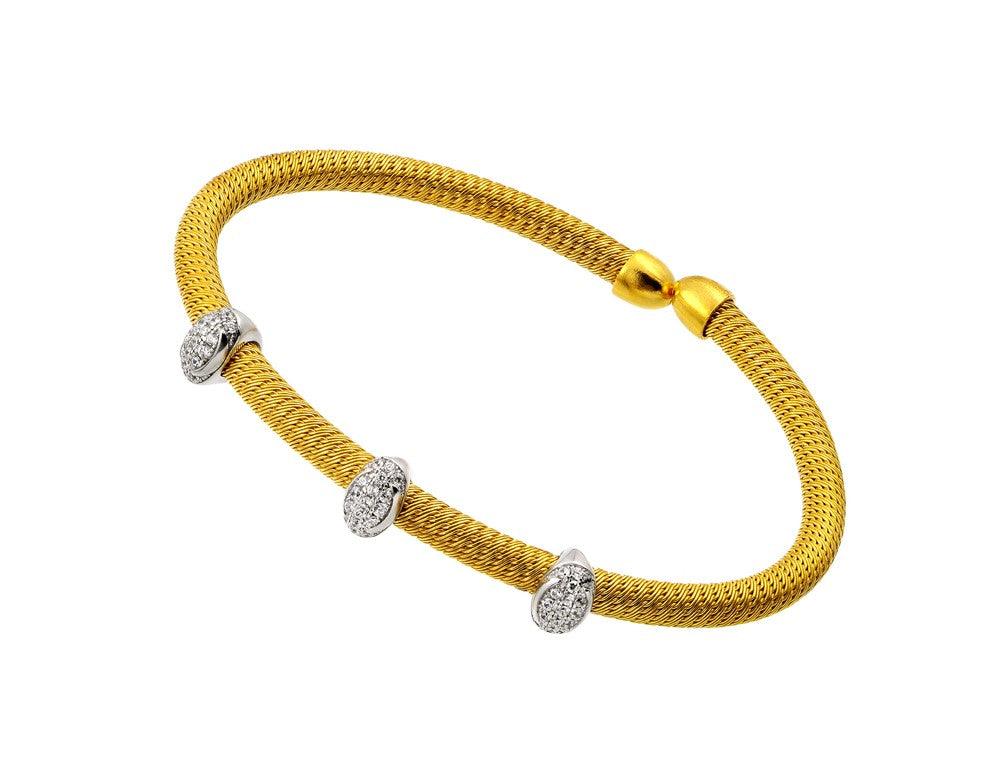 Closeout-Silver 925 Gold and Closeout-Silver Plated Micro Pave Clear CZ Bracelet - ECB00020YW | Silver Palace Inc.