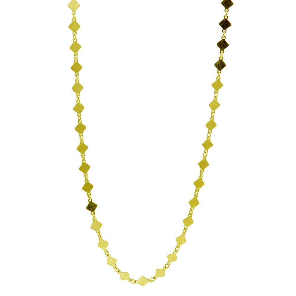 Silver 925 Gold Plated Flat Diamond Square Choker Necklace - ECN00026GP | Silver Palace Inc.