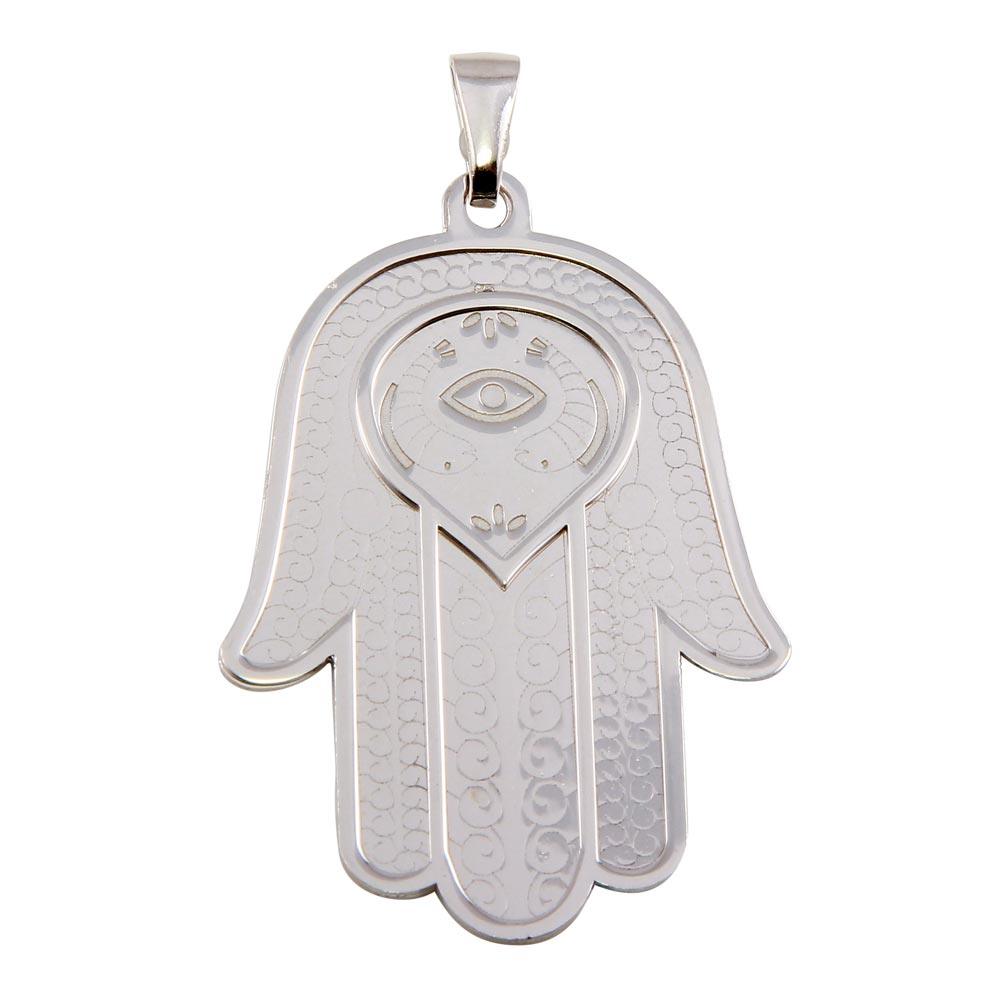 Silver 925 Rhodium Plated Large Hamsa Pendant - ECP00008RH | Silver Palace Inc.