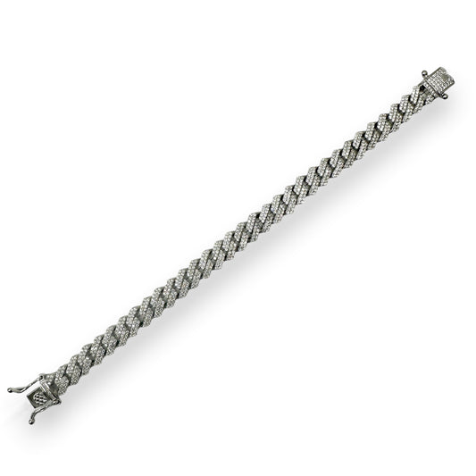 Silver 925 Rhodium Plated CZ Encrusted Curb Bracelet 7.2mm - CHCZ117B
