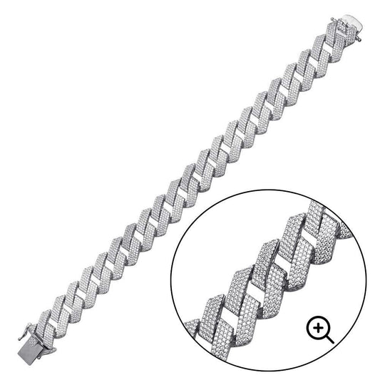 Silver 925 Rhodium Plated CZ Encrusted Square Miami Cuban Link Bracelet 17.0mm - GMB00074 | Silver Palace Inc.