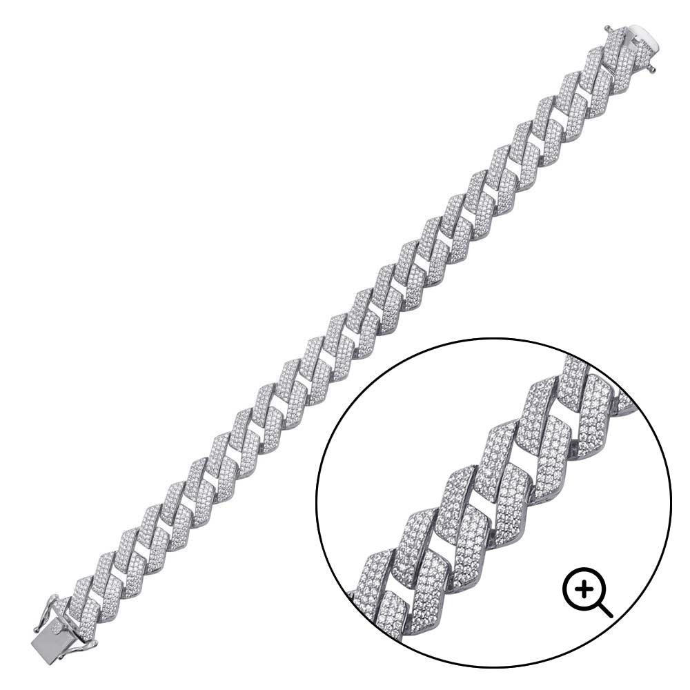 Silver 925 Rhodium Plated CZ Encrusted Square Miami Cuban Link Bracelet 14.5mm - GMB00075 | Silver Palace Inc.