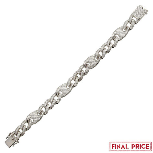 Silver 925 Rhodium Plated CZ Encrusted Figaro Mariner Bracelet 14.5mm - GMB00077 | Silver Palace Inc.