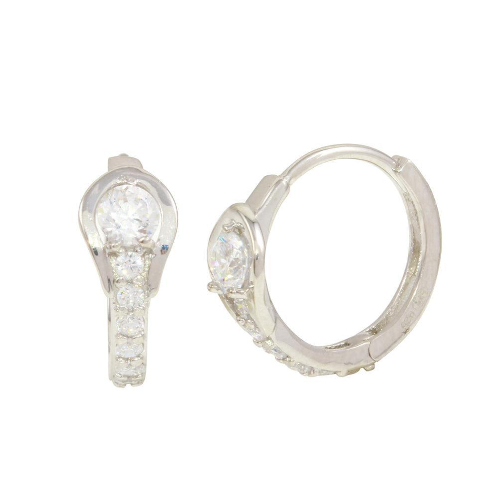 Silver 925 Rhodium Plated huggie hoop Earrings with CZ - GME00022 | Silver Palace Inc.