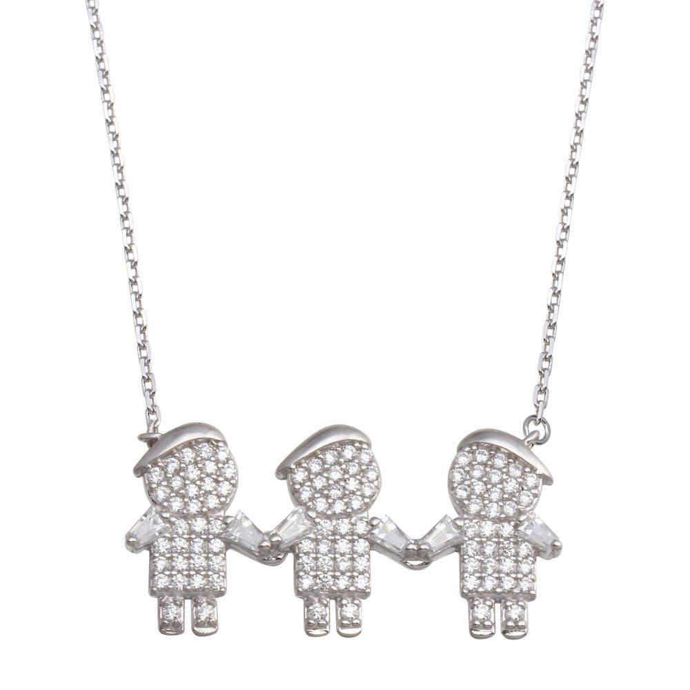 Silver 925 Rhodium Plated CZ 3 Boys Family Necklace - GMN00149 | Silver Palace Inc.
