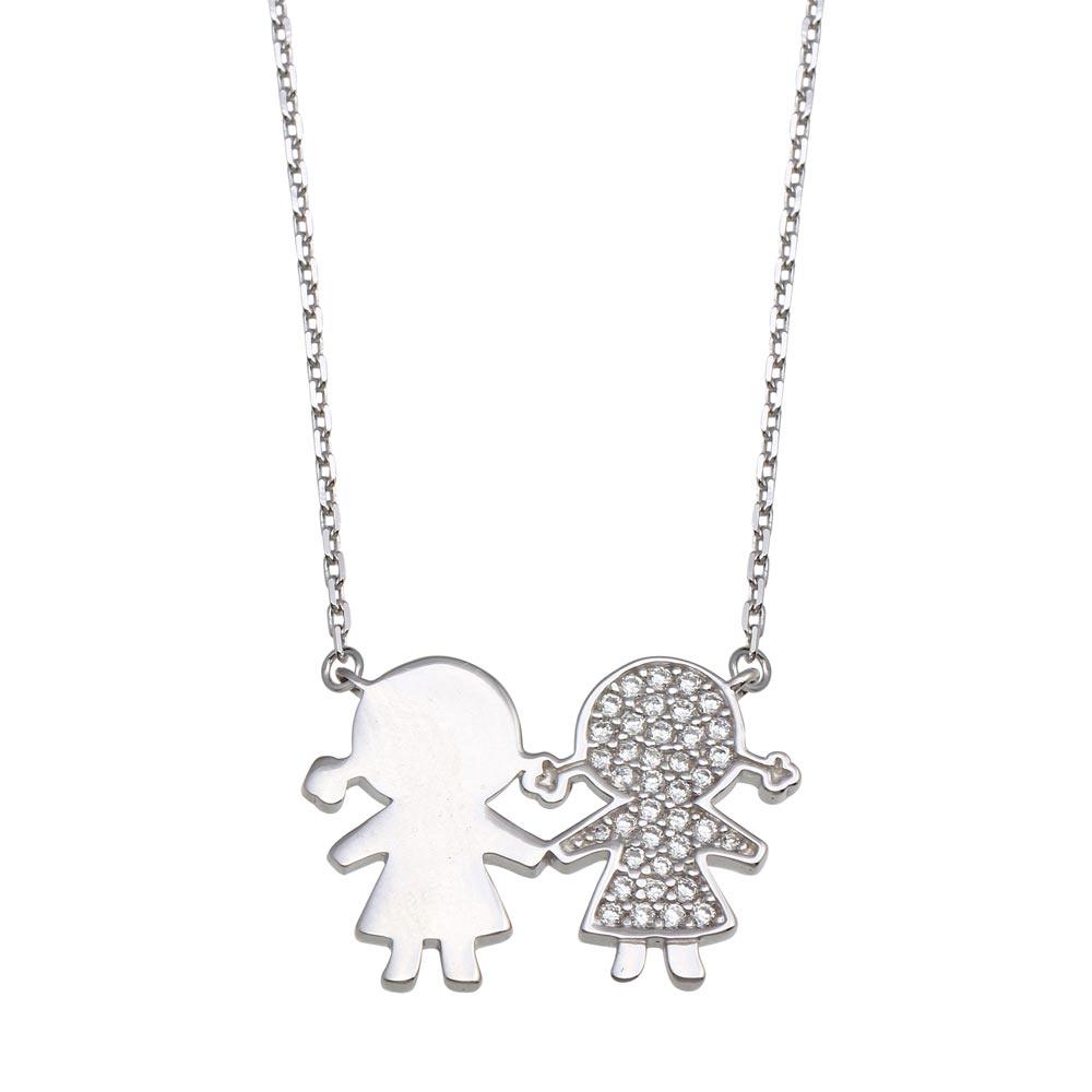 Silver 925 Rhodium Plated CZ Girls Family Necklace - GMN00162 | Silver Palace Inc.