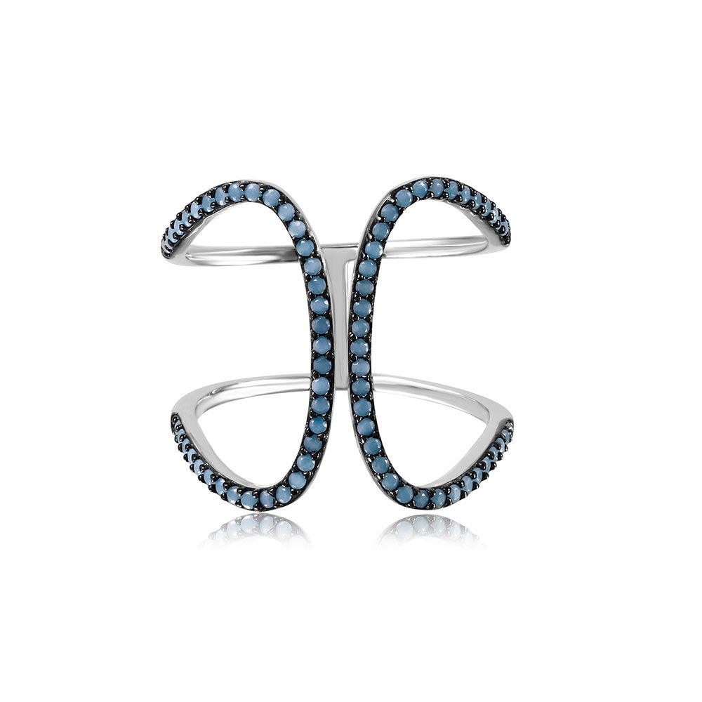 Silver 925 Rhodium Plated Turquoise Stones Ring - GMR00100BLA