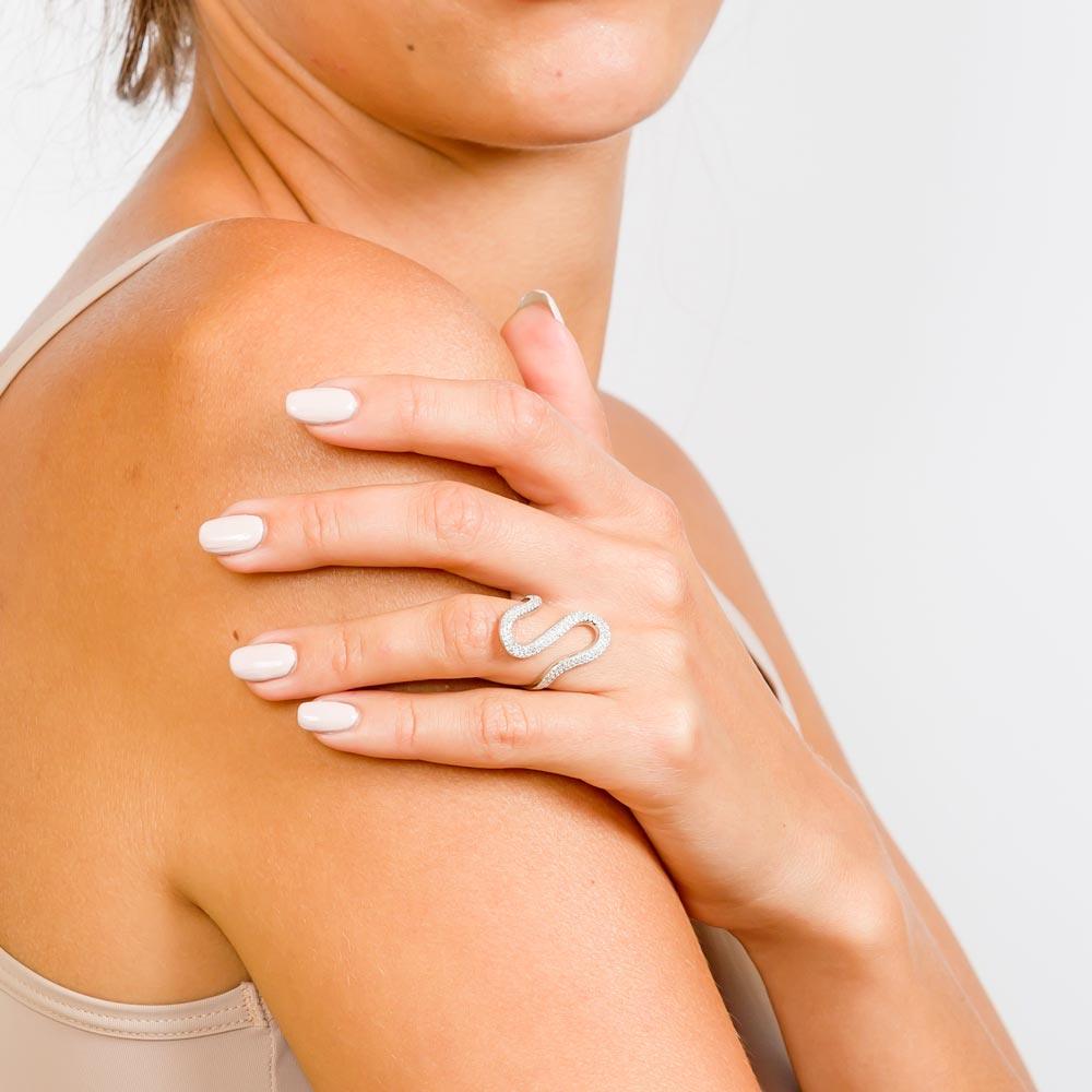 Silver 925 Rhodium Plated Wavy CZ Ring - GMR00030