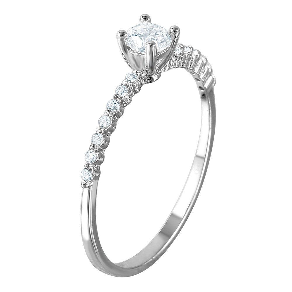Silver 925 Rhodium Plated Thin Round CZ Ring - GMR00052