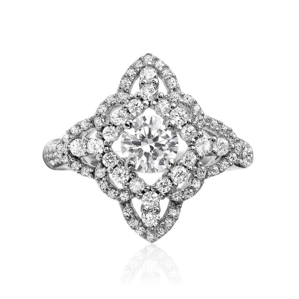 Silver 925 Rhodium Plated Diamond Shape Design Ring Encrusted with CZ Stones - GMR00087